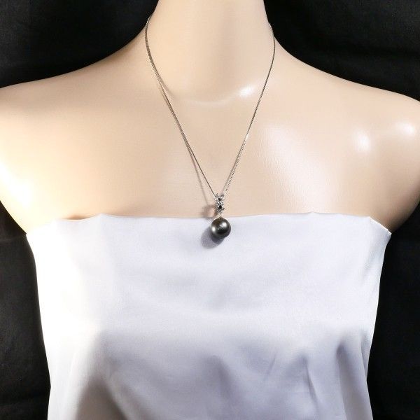あ*き様 黒蝶真珠pt850ネックレス PT900 PT850 ネックレス necklace 黒蝶真珠 ダイヤ 0.32 カード鑑別書