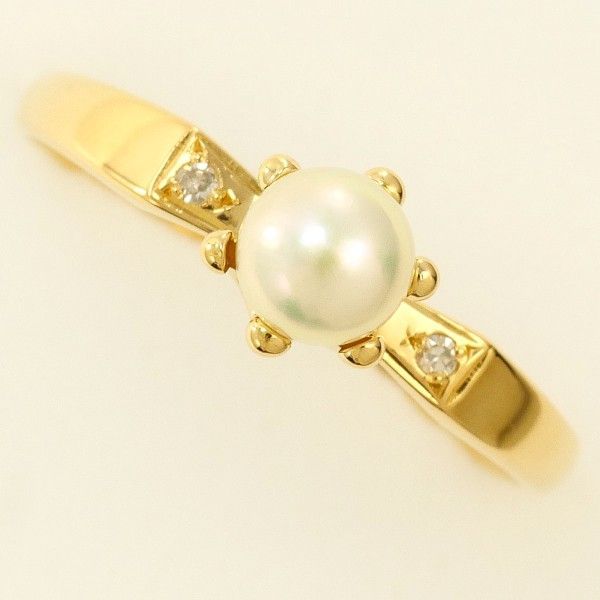 K18YG リング ring 指輪 9号 パール（真珠） 約4mm ダイヤ 総重量約1.3
