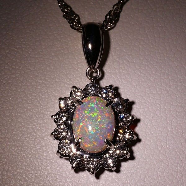 PT900 PT850 ネックレス necklace オパール 0.86 ダイヤ 0.43 カード