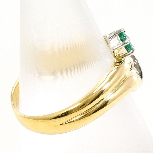 PT850 K18YG リング ring 指輪 9号 エメラルド ダイヤ 0.12 総重量約