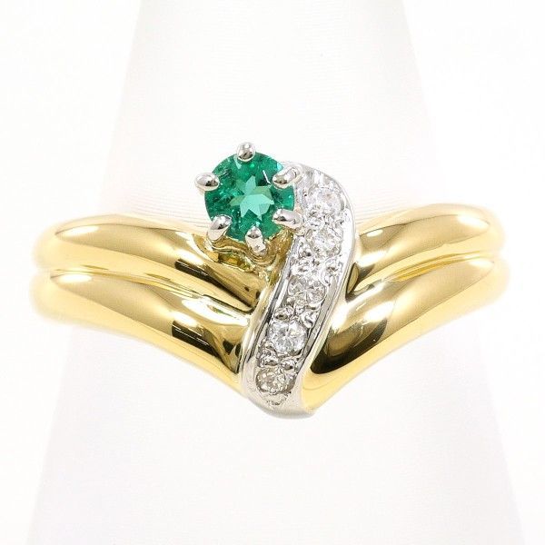 PT850 K18YG リング ring 指輪 9号 エメラルド ダイヤ 0.12 総重量約