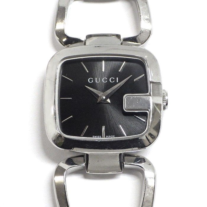 グッチ GUCCI 腕時計 G 125 5 スクエア サンレイ ブラック文字盤 SS クオーツアナログ