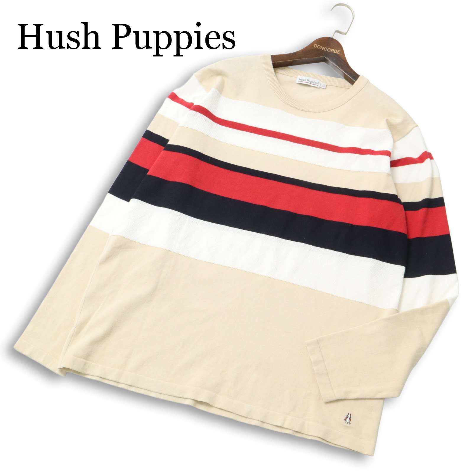 美品】Hush Puppies ハッシュパピー 通年 ロゴ刺繍☆ ボーダーニット 