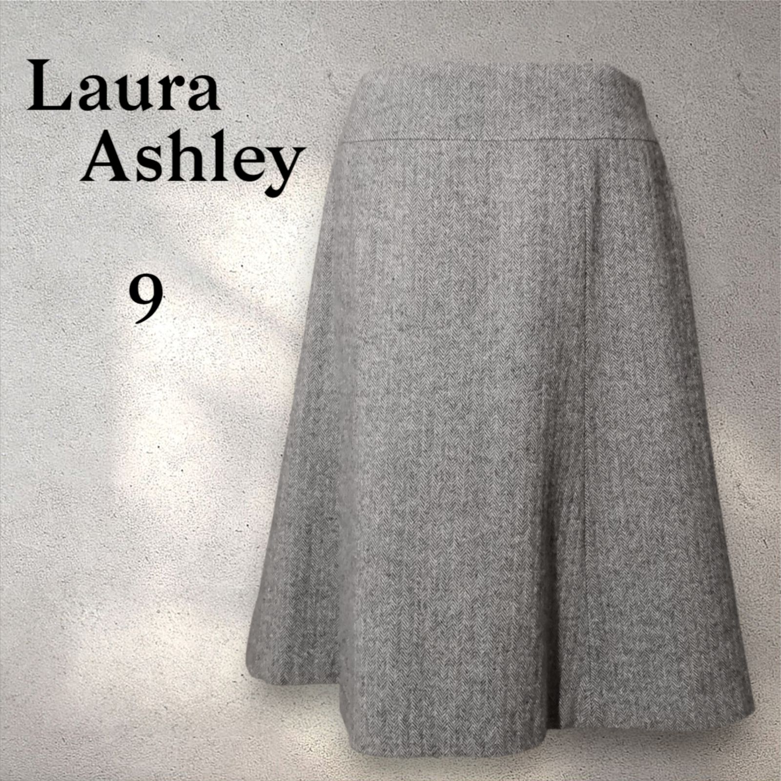 LAURA ASHLEY ローラアシュレイ グレー ツイード ウール・麻混 フレア
