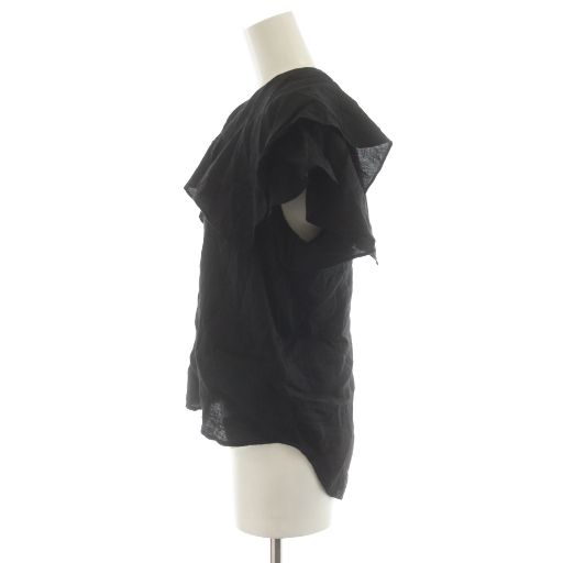 ノーブル NOBLE 25 SS ファジーリネンスクエアケープブラウス シャツ 半袖 麻 黒 ブラック AN 71