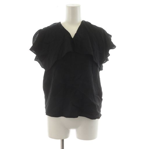 ノーブル NOBLE 25 SS ファジーリネンスクエアケープブラウス シャツ 半袖 麻 黒 ブラック AN 71