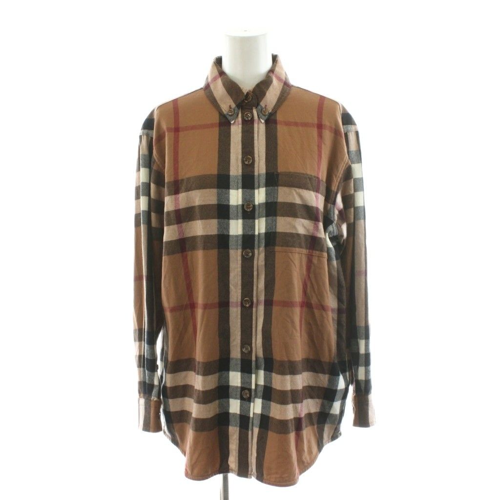 バーバリー ロンドン LONDON ティッシ期 シャツ ブラウス 長袖 チェック柄 コットン 34 茶 ブラウン 8046715 AN 46