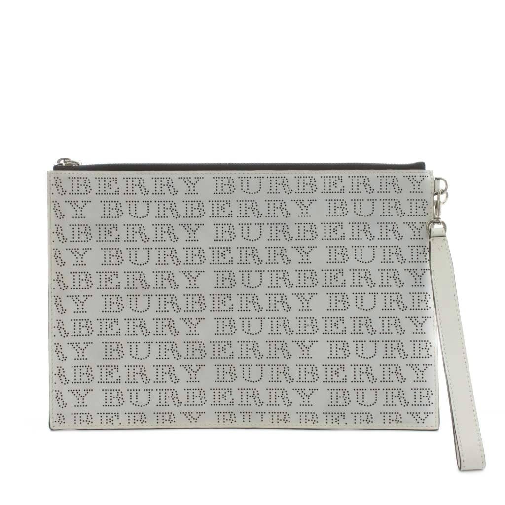 バーバリー クラッチバッグ パーティバッグ レザー ロゴ 白 ホワイト AN 7