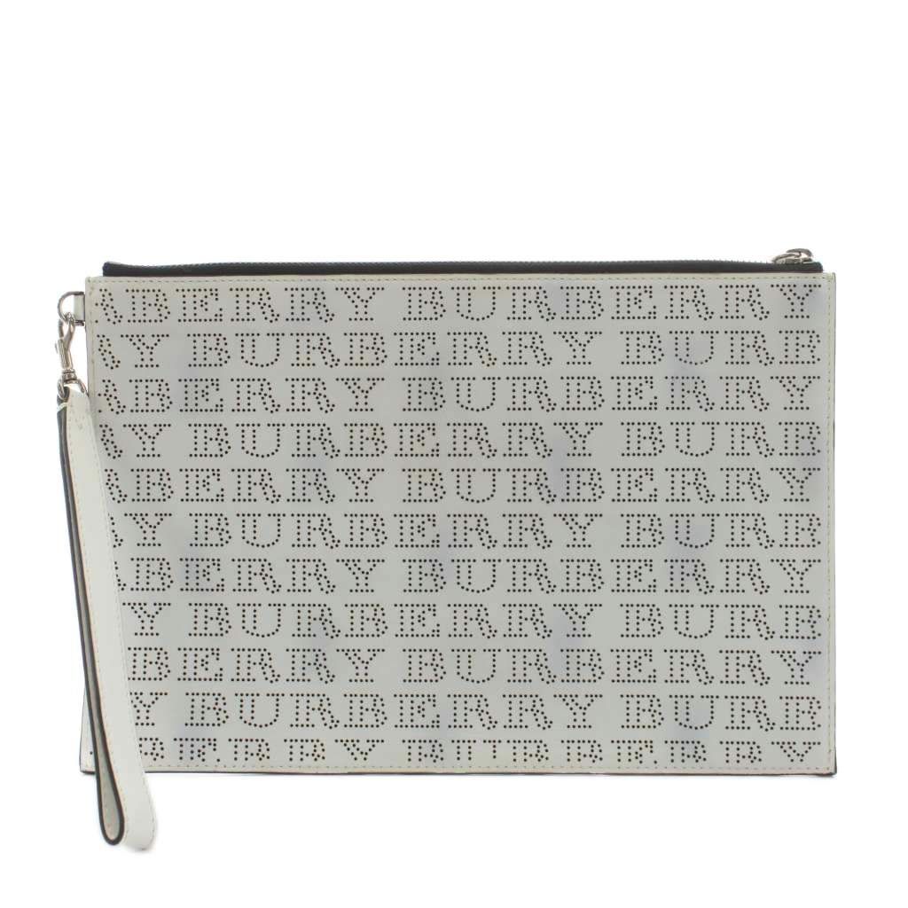 バーバリー クラッチバッグ パーティバッグ レザー ロゴ 白 ホワイト AN 7
