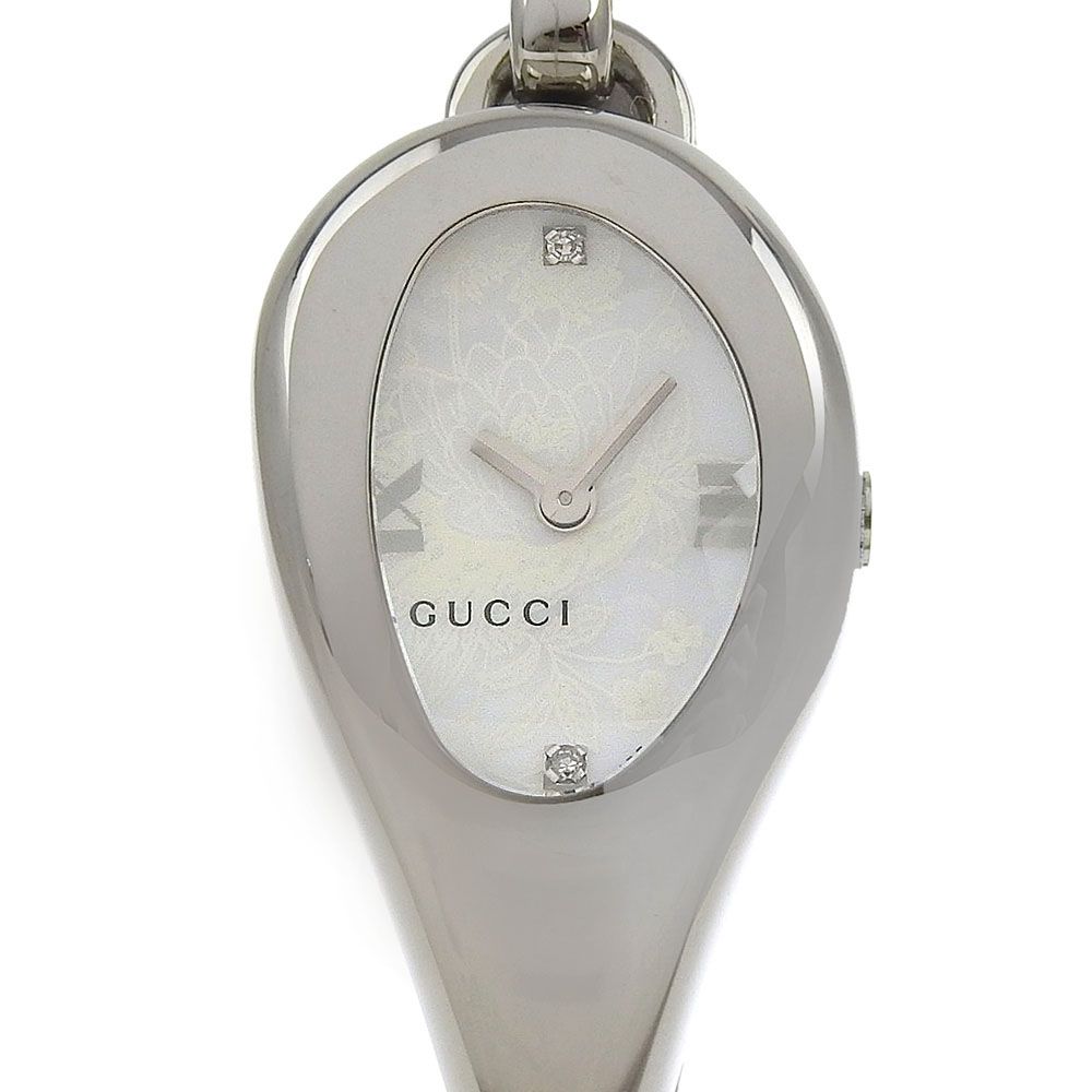 GUCCI グッチ 2 Pダイヤ バングル 103 ステンレススチール クオーツ アナログ表示 レディース 白文字盤 腕時計