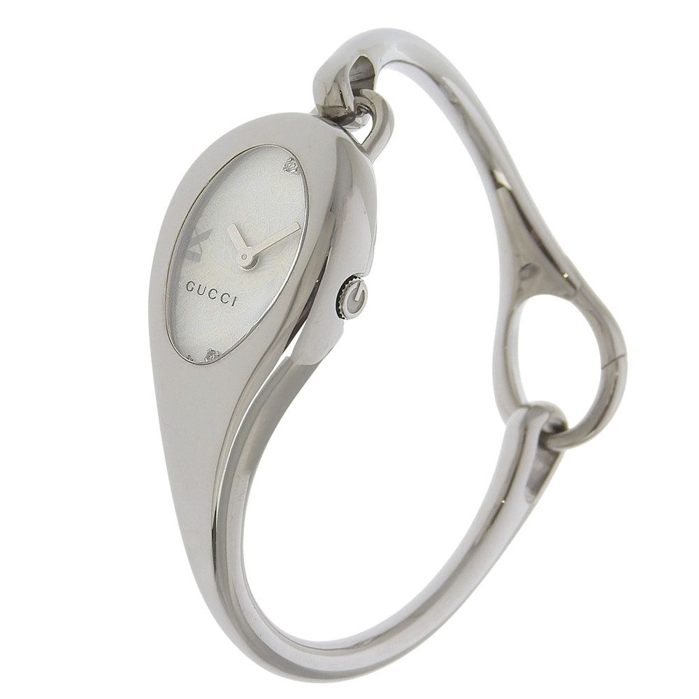 GUCCI グッチ 2 Pダイヤ バングル 103 ステンレススチール クオーツ アナログ表示 レディース 白文字盤 腕時計