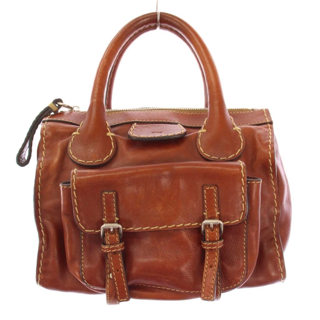 クロエ CHLOE エディス ハンドバッグ レザー ワンカラー ロゴ 茶