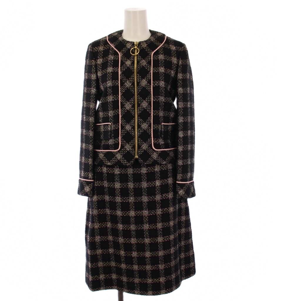 グッチ GUCCI スーツ ノーカラージャケット スカート ツイード 36 黒