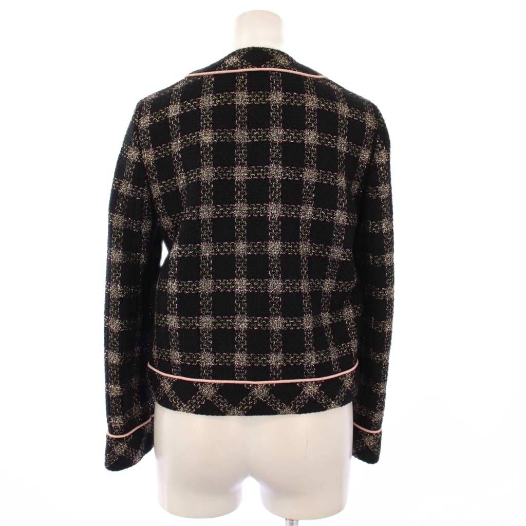 グッチ GUCCI スーツ ノーカラージャケット スカート ツイード 36 黒