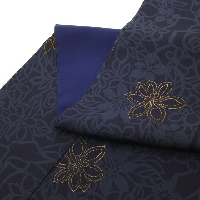  小紋 着物 リサイクル 正絹 袷 濃紺 ダークネイビー 手染め 花 モダン お洒落 かわいい カジュアル 春 秋 冬 仕立て上がり 身丈162 裄丈68 5 ふくよか Ｌサイズ みやがわ sb 16778 小紋 着物