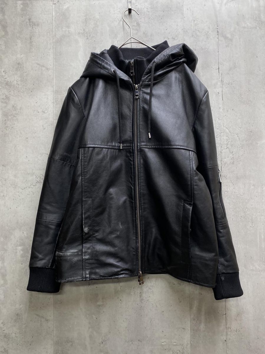 AKM Contemporary エイケイエムコンテンポラリー シープレザーフード ジャケット sizeS ブラック メンズ