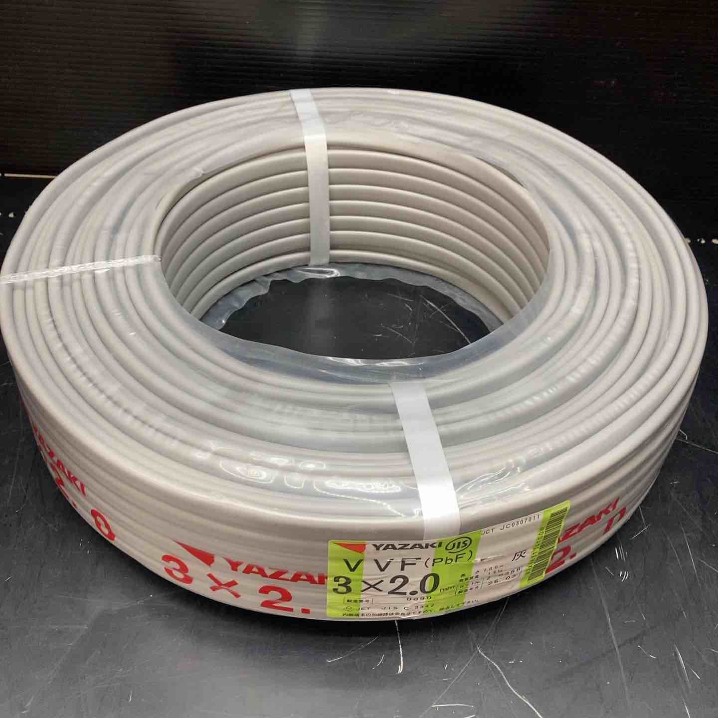矢崎 VVF電線ケーブル 2.0mm×3芯 100m巻 (灰色) 100m巻 VVFケーブル