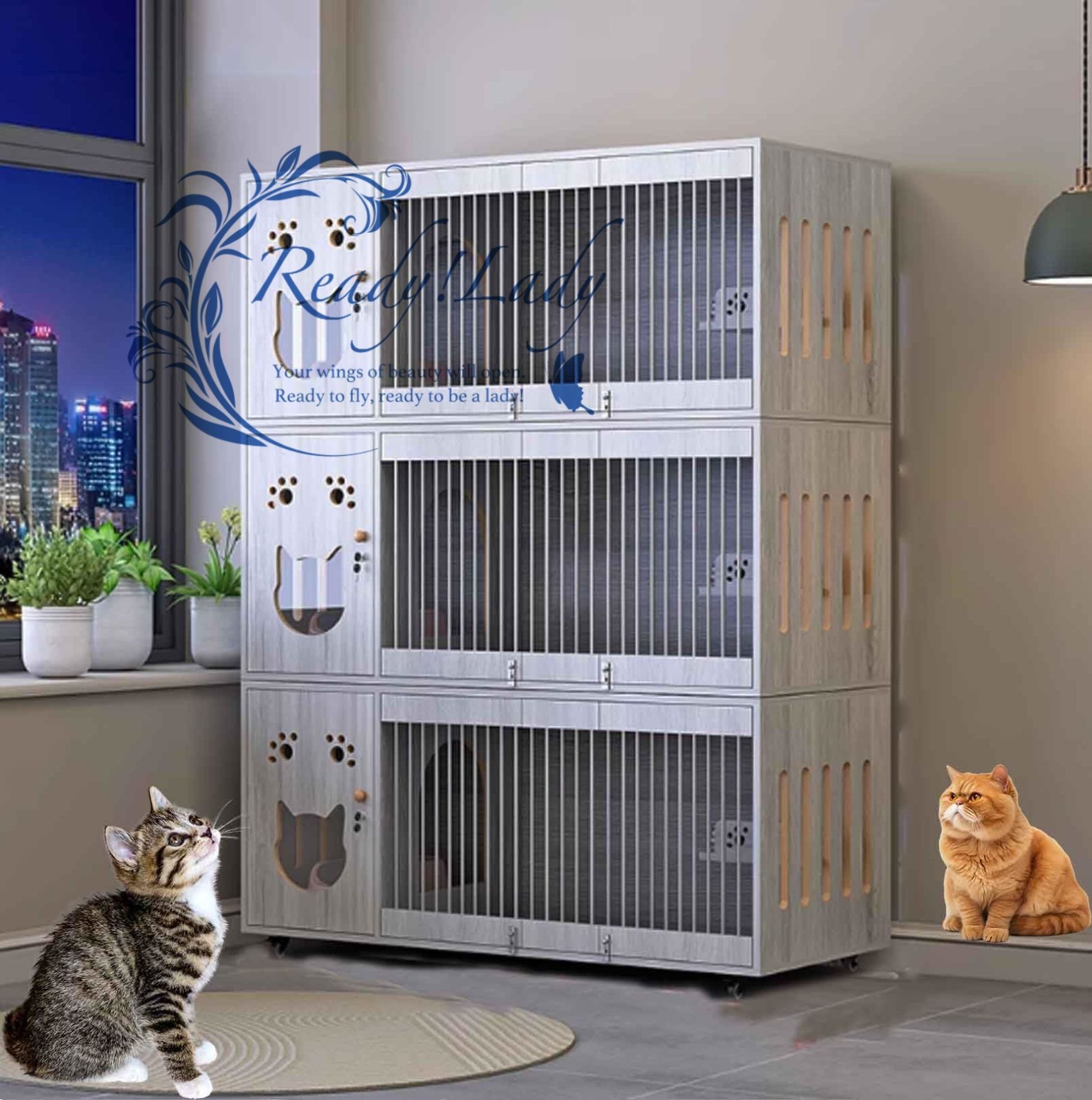 160 60 168 cm猫ケージ 超大型 室内飼い 奥行 猫脱走防止フェンス 移動便利キャスター付頑丈耐久 お手入れ簡単1段スペース付きセット