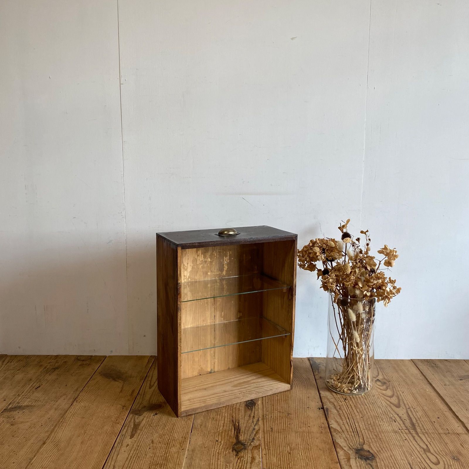 アンティーク 古家具 卓上ガラス棚 小型ショーケース 木製 飾り棚 古道具 収納 y 345