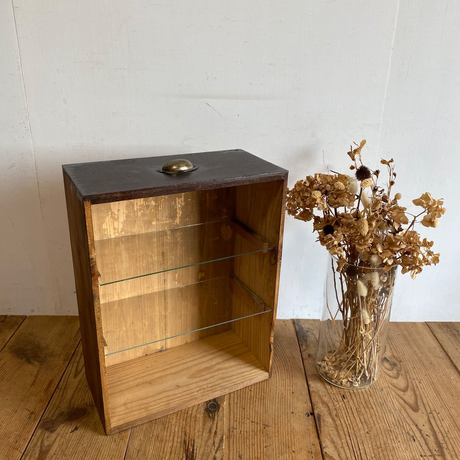 アンティーク 古家具 卓上ガラス棚 小型ショーケース 木製 飾り棚