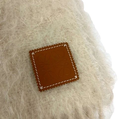 ロエベ LOEWE マフラー ストール モヘア混 ウール混 フリンジ ロゴ 白