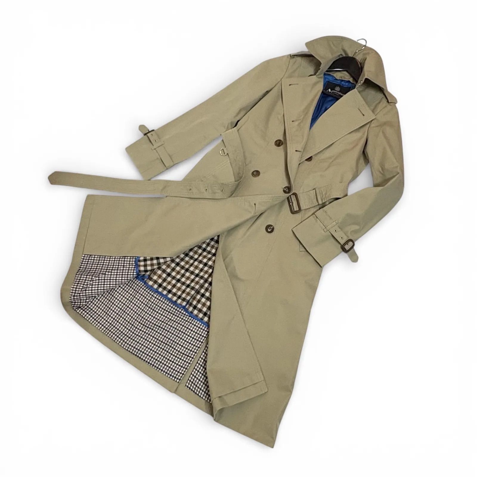 美品 Aquascutum ライナー トレンチコート 6F チェック ベルト 茶 通販最安値 美品 Aquascutum ライナー トレンチコート 6F チェック