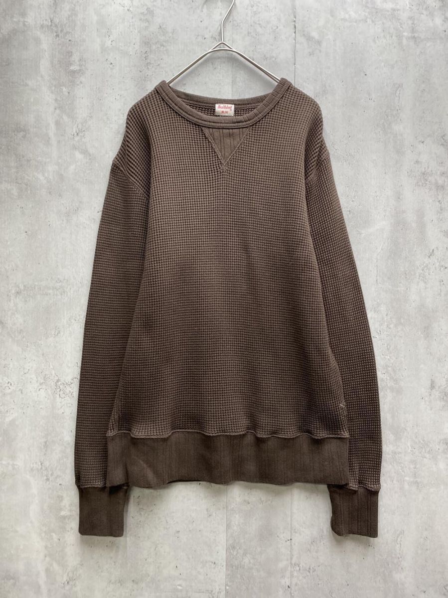 高品質，送料無料 HealthKnit ヘルスニット スーパーヘビーワッフル クルーネック サーマル ニット セーター size38/茶 ◇■メンズ Tシャツ