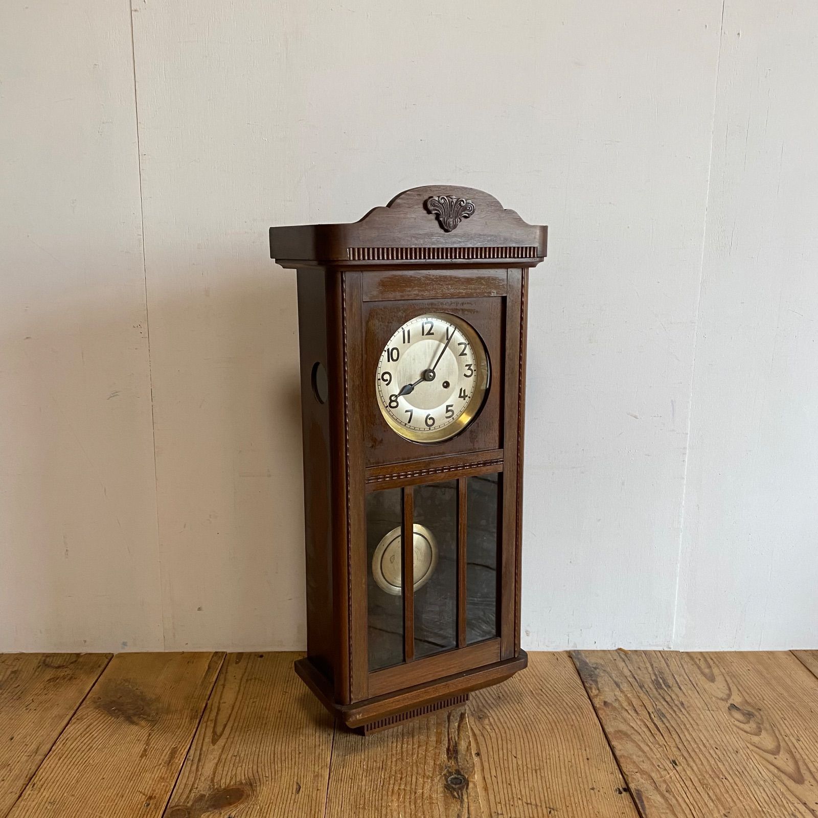 アンティーク 柱時計 振り子時計 古道具 木製時計 レトロ y 345