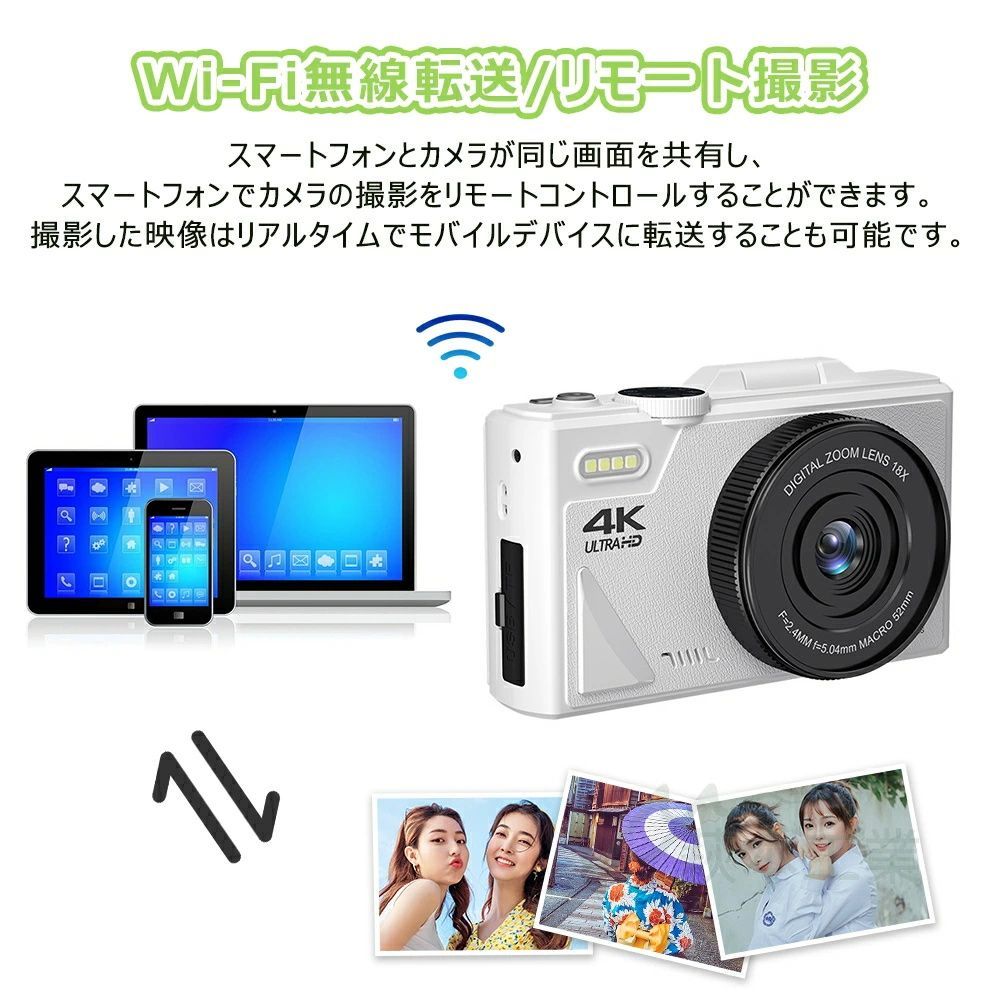 デジカメ デジタルカメラ 4K 5K 7500万画素 wifi対応 18倍ズーム 3.0