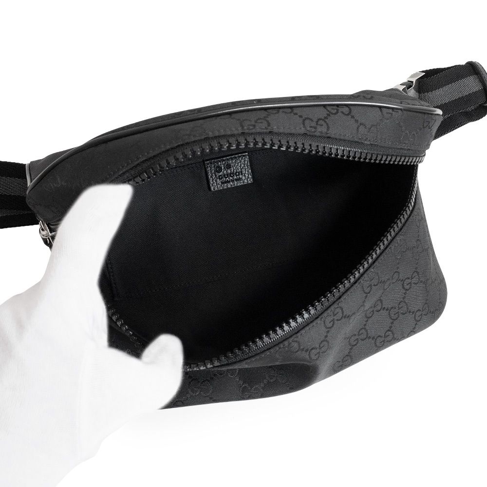グッチ ウエスト ボディバッグ 斜め掛け GGナイロン レザー ブラック シルバー金具 449182 GUCCI