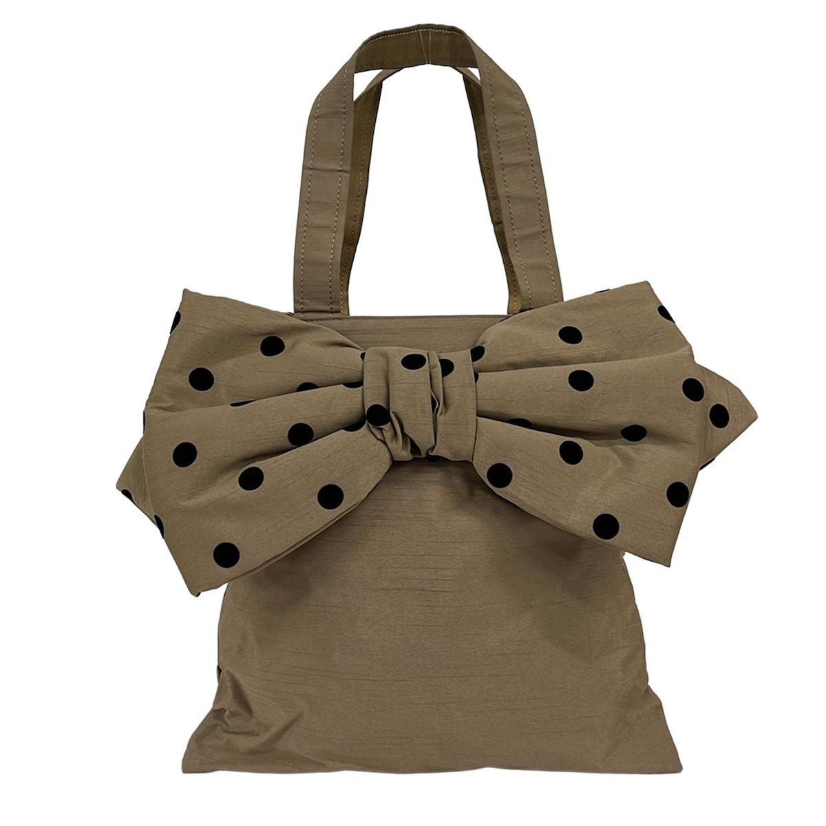 MUGUET(ミュゲ) トートバッグ - ベージュ×黒 ドット柄/リボン - メルカリ