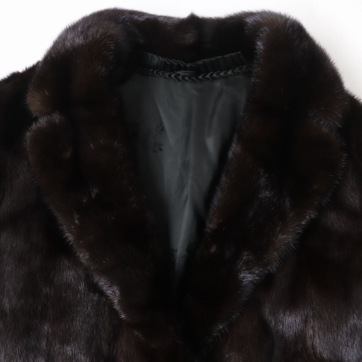 毛並み極美品☆MINK ミンク 裏地花柄刺繍入り 本毛皮コート ダーク