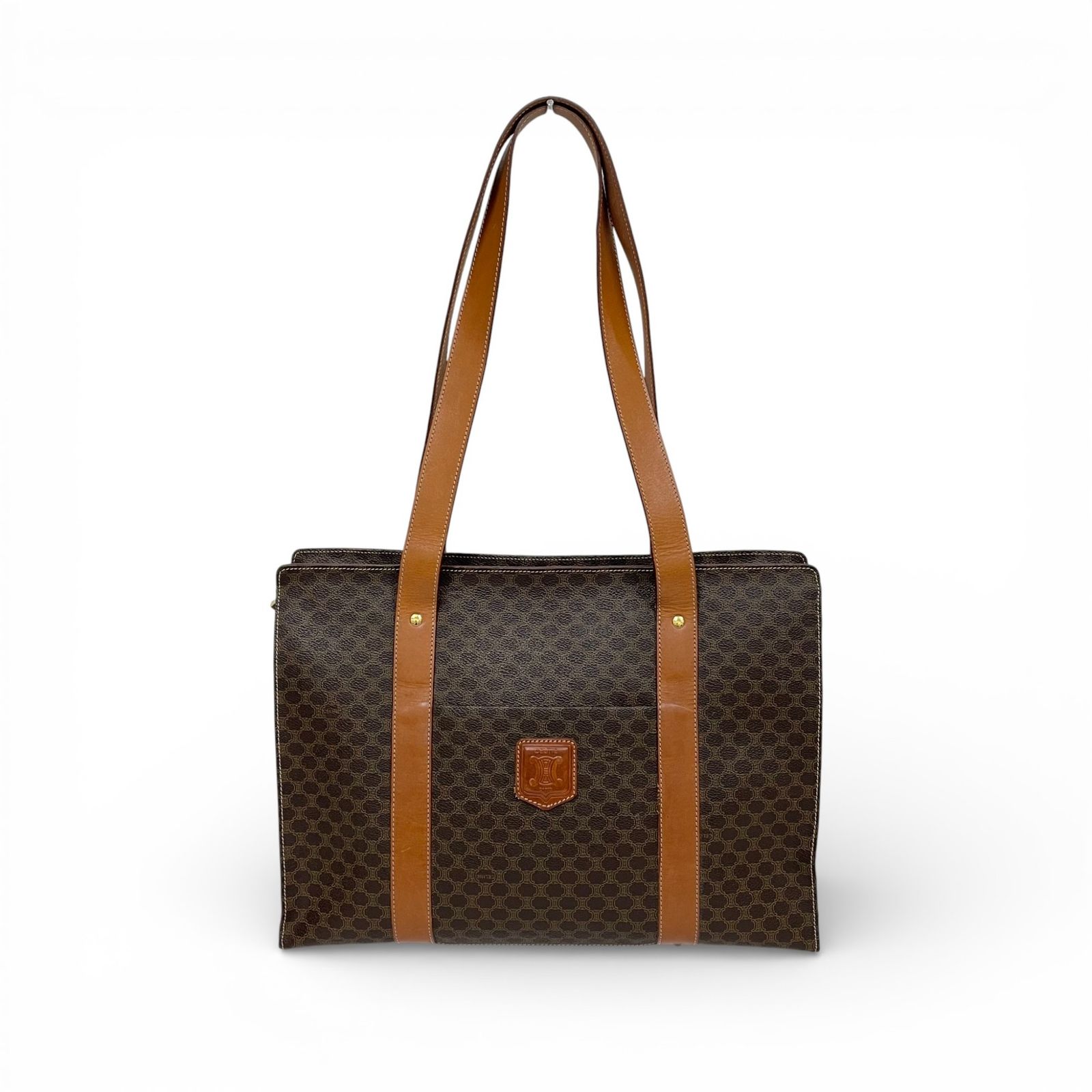 CELINE セリーヌ マカダム ハンド トート バッグ ヴィンテージ　金具 CELINE セリーヌ マカダム トートバッグ ブラウン PVCレザー vintage