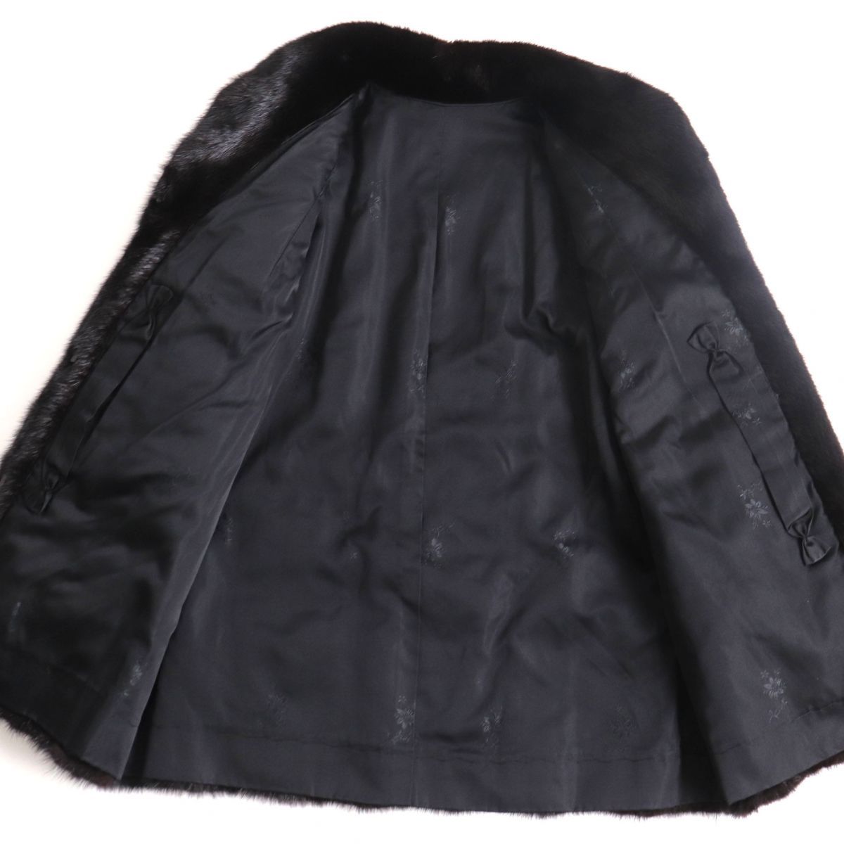 極美品◇MINK ミンク 裏地花柄刺繍入り 本毛皮コート ダークブラウン