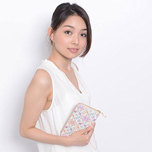 浅草文庫革 友禅染 長財布 花菱 ハナビシ 柄 江戸小紋 財布 サイフ ラウンドファスナー ラウンドジップ ピンク