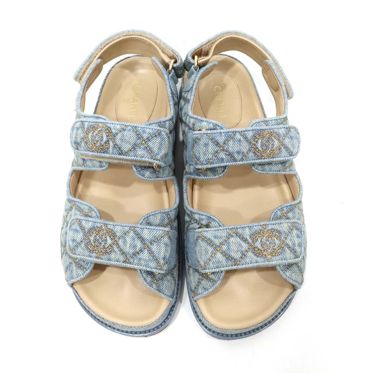 CHANEL デニムサンダル シャネル ココマーク 23P デニム サンダル 36 レディース ブルー