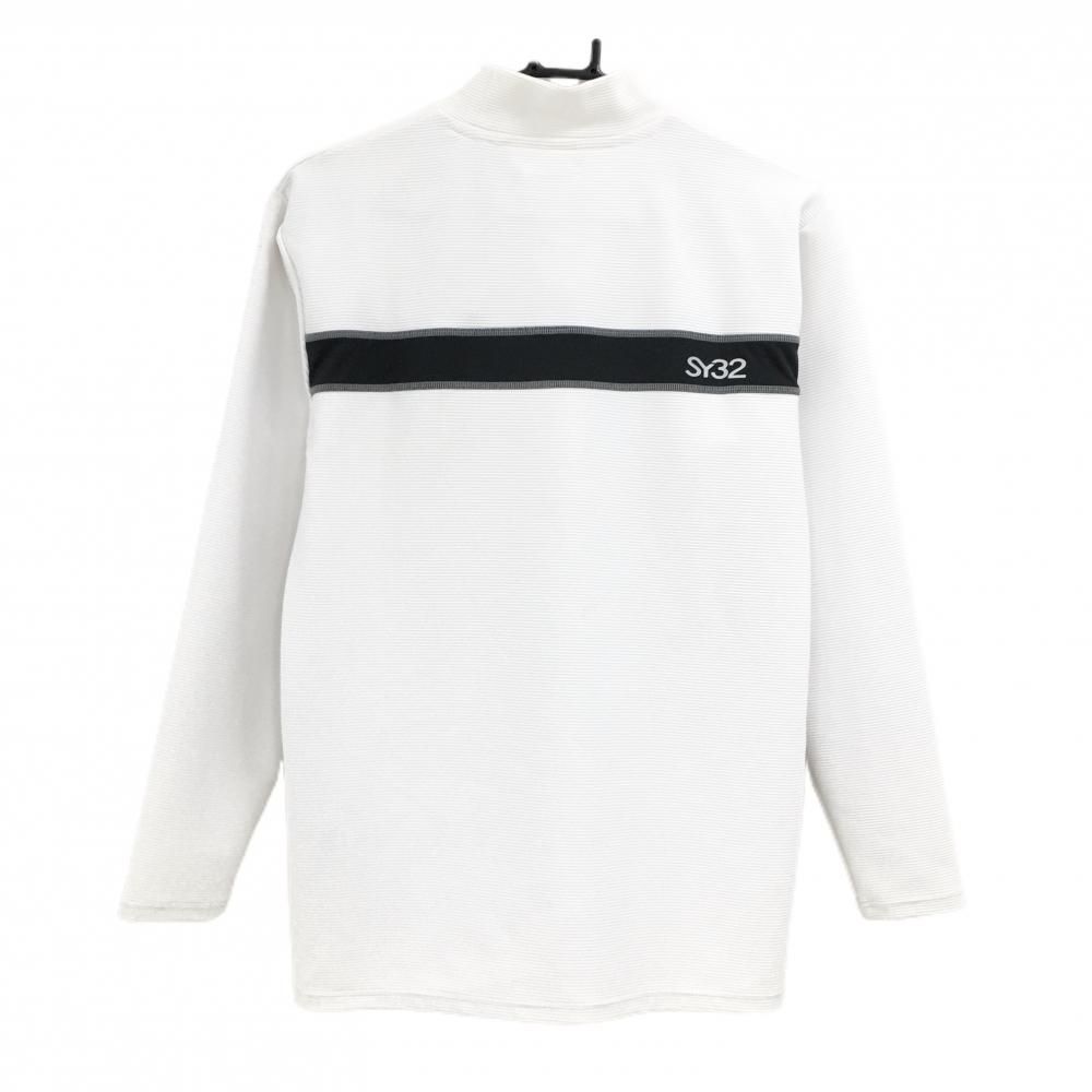 新品】SY32 長袖ハイネックシャツ 白×黒 胸元ロゴライン ボーダー織
