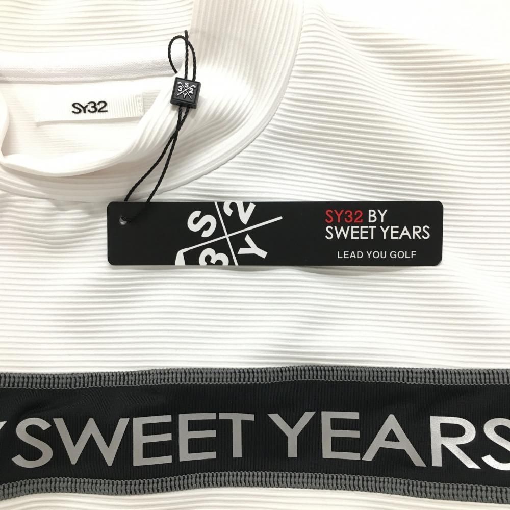 新品】SY32 長袖ハイネックシャツ 白×黒 胸元ロゴライン ボーダー織