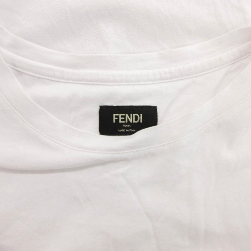  フェンディ FENDI Tシャツ カットソー ロゴ刺繍 半袖 L 白 ホワイト JS GY 53 半袖(Tシャツ) Tシャツ カットソー