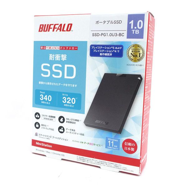 BUFFALO バッファロー 外付けSSD 1.0 TB 耐衝撃SSD SSD-PG U 3-BC 家電