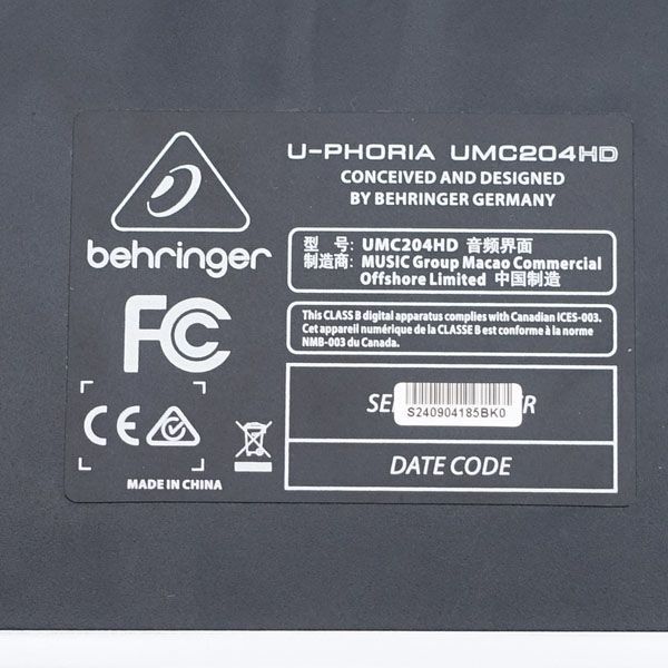BEHRINGER / ベリンガー ◇U-PHORIA オーディオインターフェース 中古