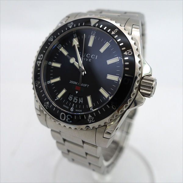 GUCCI グッチ グッチダイブ シェリーライン 黒文字盤 クォーツ メンズウォッチ 136.3 メンズ MEN 男性 ボーイズ 紳士 腕時計 うでとけい ウォッチ Watch ブランド