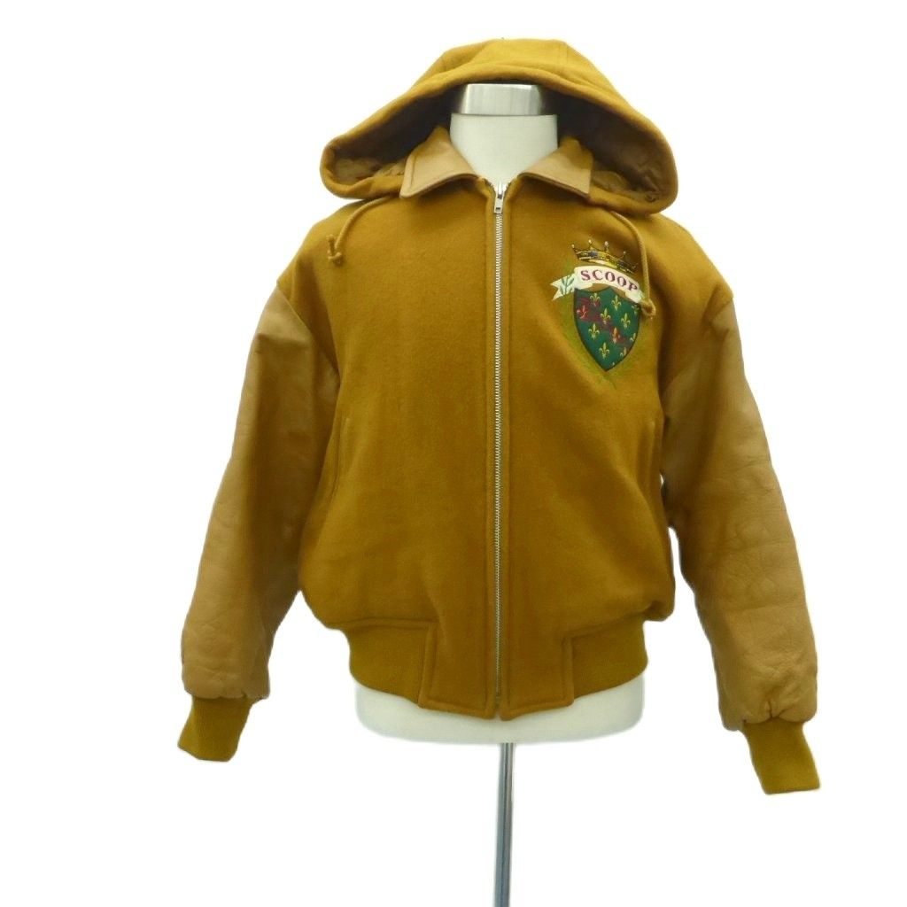スクープボーイズ SCOOP BOYS スタジャン ブルゾンジャケット ミドル丈 刺繍 フード付き F マスタードイエロー HO 9 GY 61