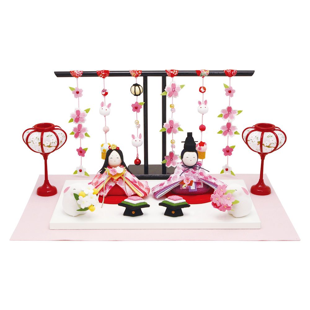 雛人形 雛飾り ぷりてぃ舞桜ぽんぽん兎雛 コンパクト･マンションサイズ 手作りちりめん細工