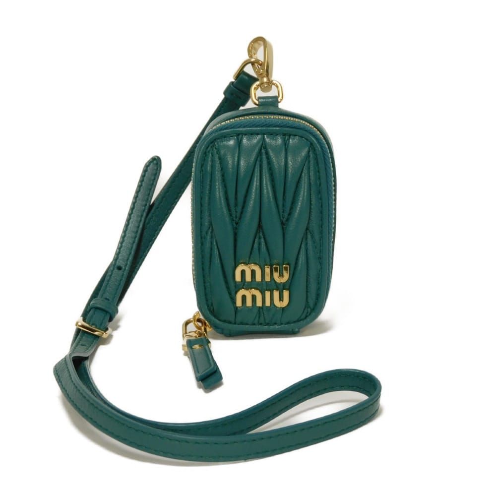 MIUMIU ミュウミュウ マテラッセ ネック ミニ ダブルロゴ グリーン RFID ICチップ ロゴ メタル ラグーナ ポーチ 5 TT 172 2 FPP F 0 K 41