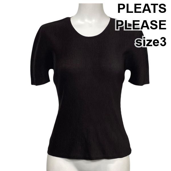 プリーツプリーズ PLEATS PLEASE カットソー 半袖 クルーネック プリーツ加工 ダークブラウン 3 L 11号 レディース S 5 Y 519