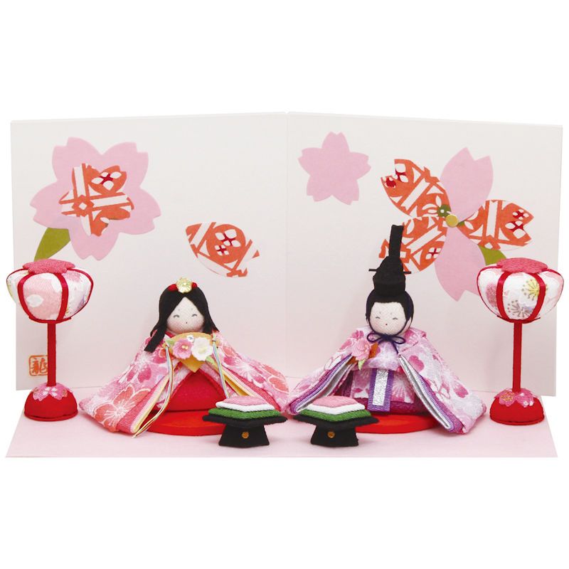 雛人形 を除く 雛人形ぷりてぃ舞桜雛 屏風付き手作りちりめん細工 マンションサイズ コンパクト 桃の節供