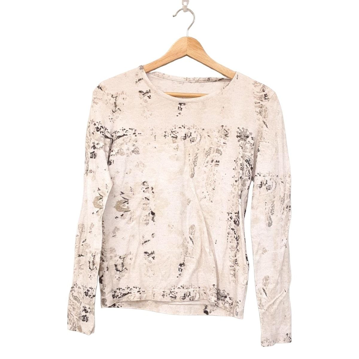 Y s ワイズ 長袖Tシャツ サイズ2 M レディース アイボリー 黒 マルチ クルーネック