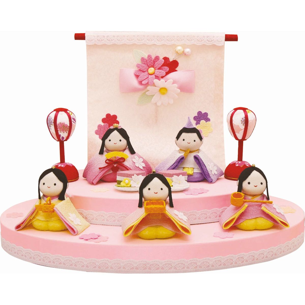 雛人形 雛飾り ちいさな おはなのおひなさま ５人 コンパクト･マンションサイズ 手作りちりめん細工