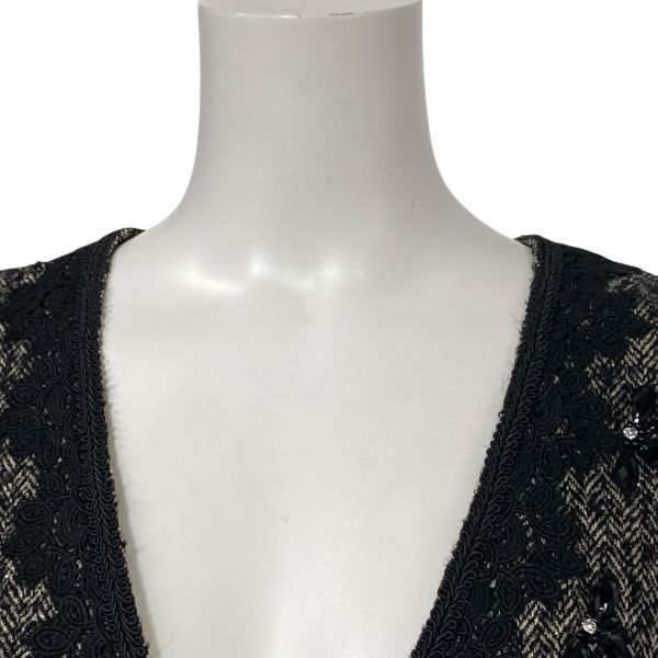 スーパービューティー Super beauty ミックスツイードワンピース 膝丈 ノースリーブ ビジュー ラメ 黒 40 M 9号 レディース S 5 Y 528